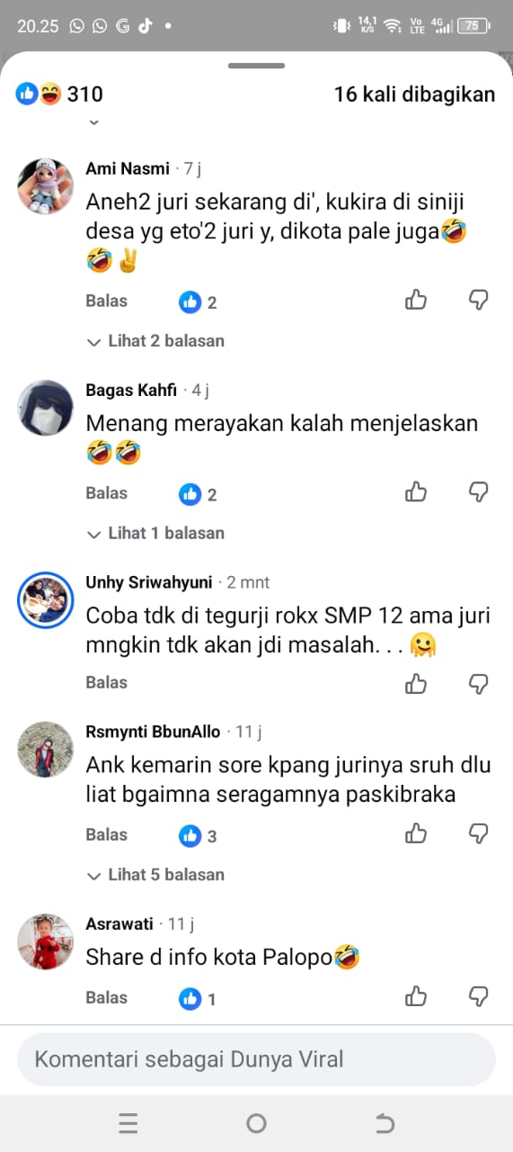 Tangkapan layar komentar media sosial terkait polemik juara gerak jalan indah SMP di Palopo